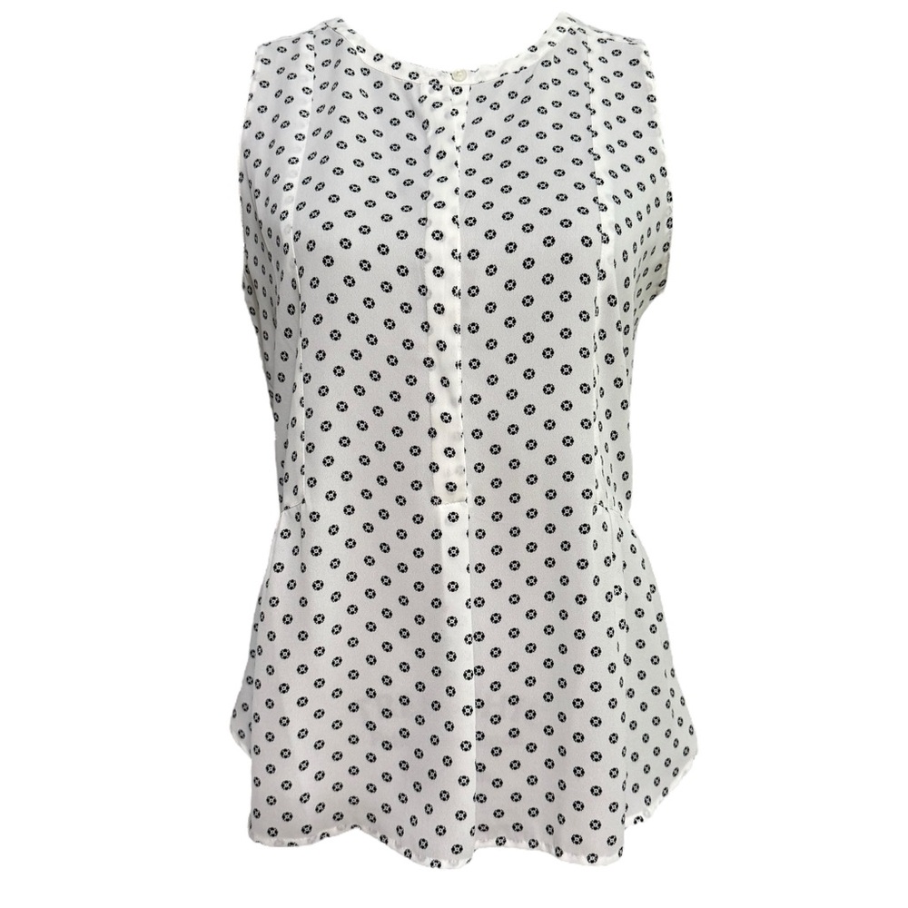 LOFT White and Black Sleeveless Peplum Blouse